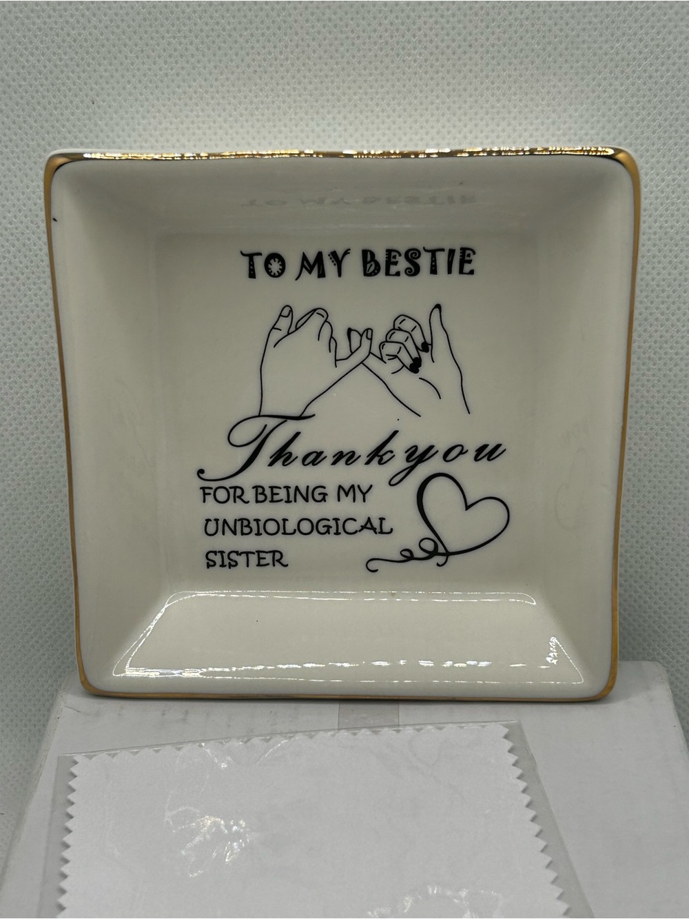 Bestie Ceramic Ring Dish Trinket Tray Thank You for Being My Unbiological Sister